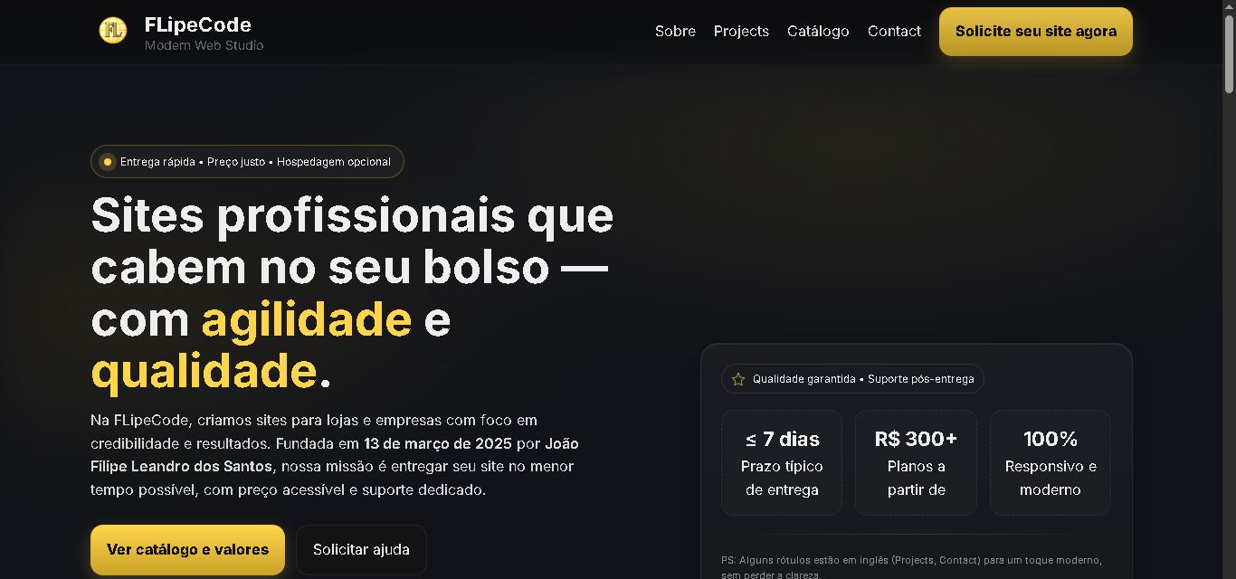 Site antigo da FLipeCode - design elegante e responsivo